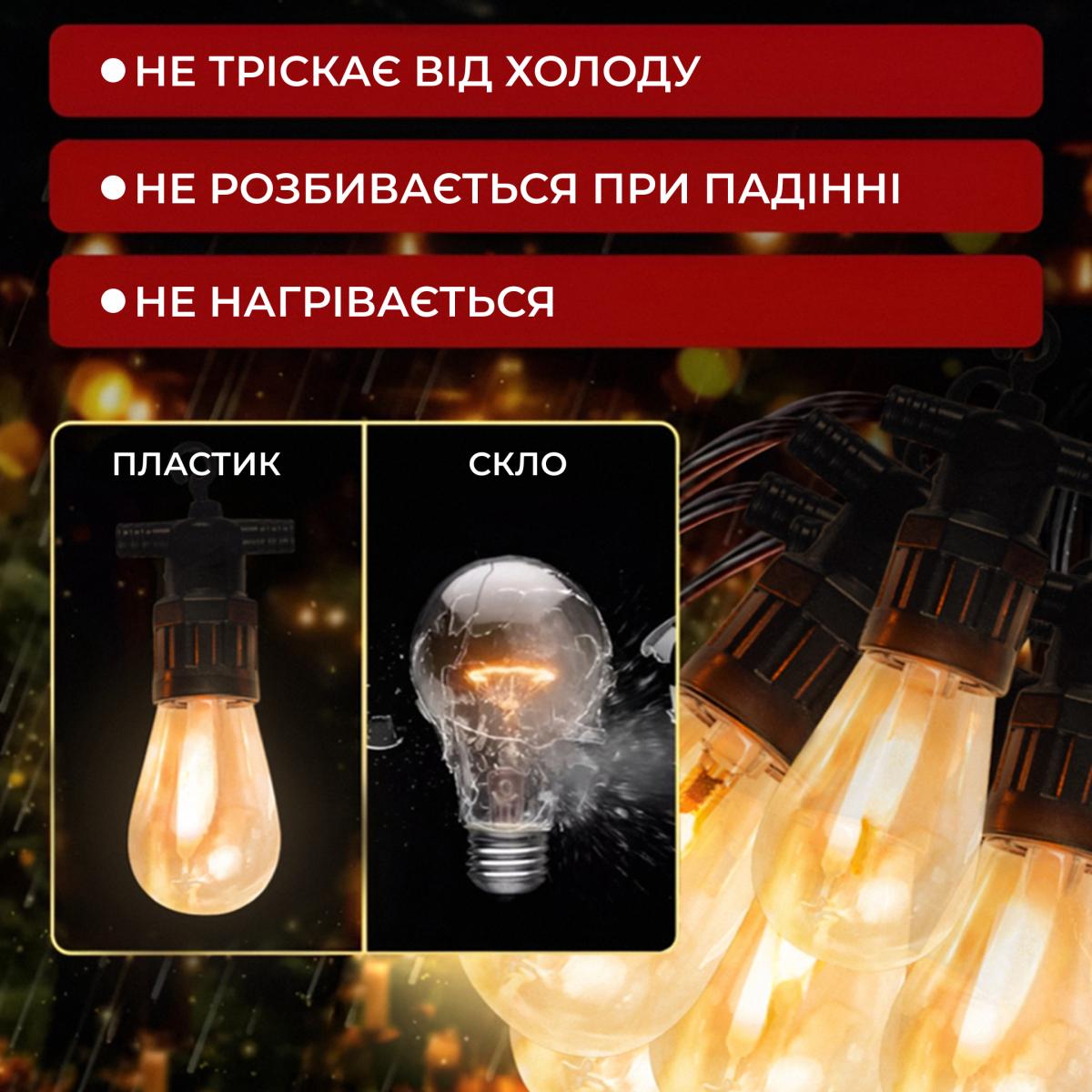 Гірлянда вулична ретро GarlandoPro S14Y 10 LED 5 м від мережі Теплий білий (100-107-S14Y) - фото 6 Гірлянда вулична ретро GarlandoPro S14Y 10 LED 5 м від мережі Теплий білий (100-107-S14Y) - фото 6