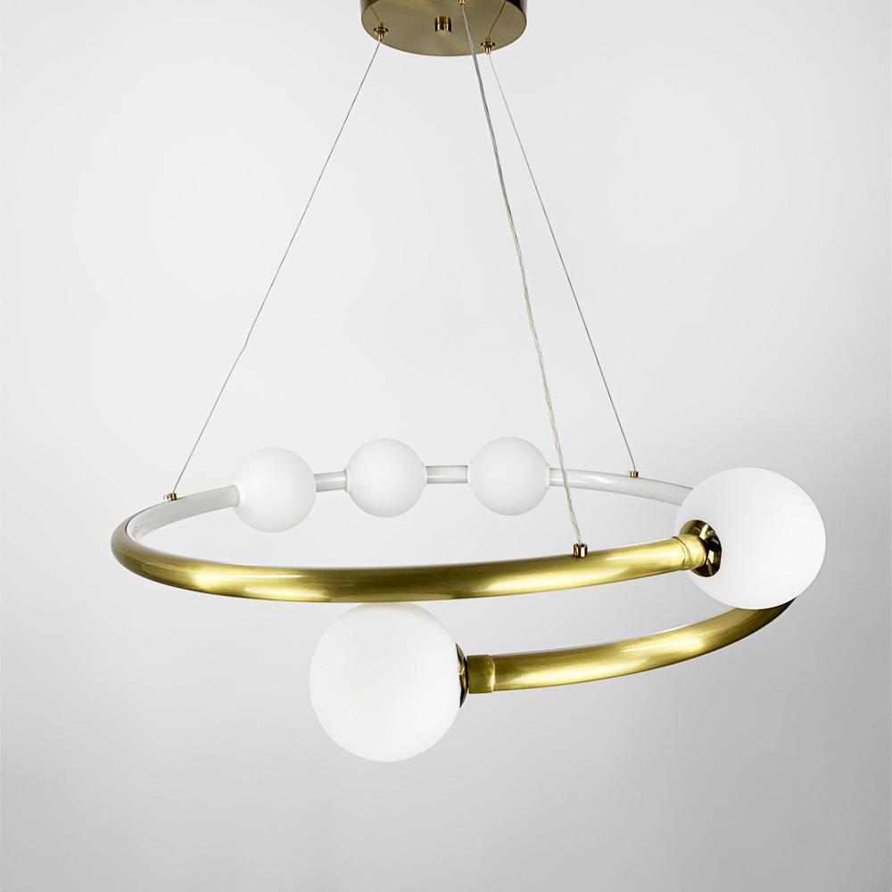 Люстра подвесная LED Light House LNF-17451 с акриловыми шариками в виде кольца 47W 65 см Латунь