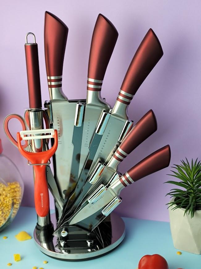 Набор кухонных ножей с подставкой Edenberg EB-913 9 предметов Красный (2530555666) - фото 4 Набор кухонных ножей с подставкой Edenberg EB-913 9 предметов Красный (2530555666) - фото 4