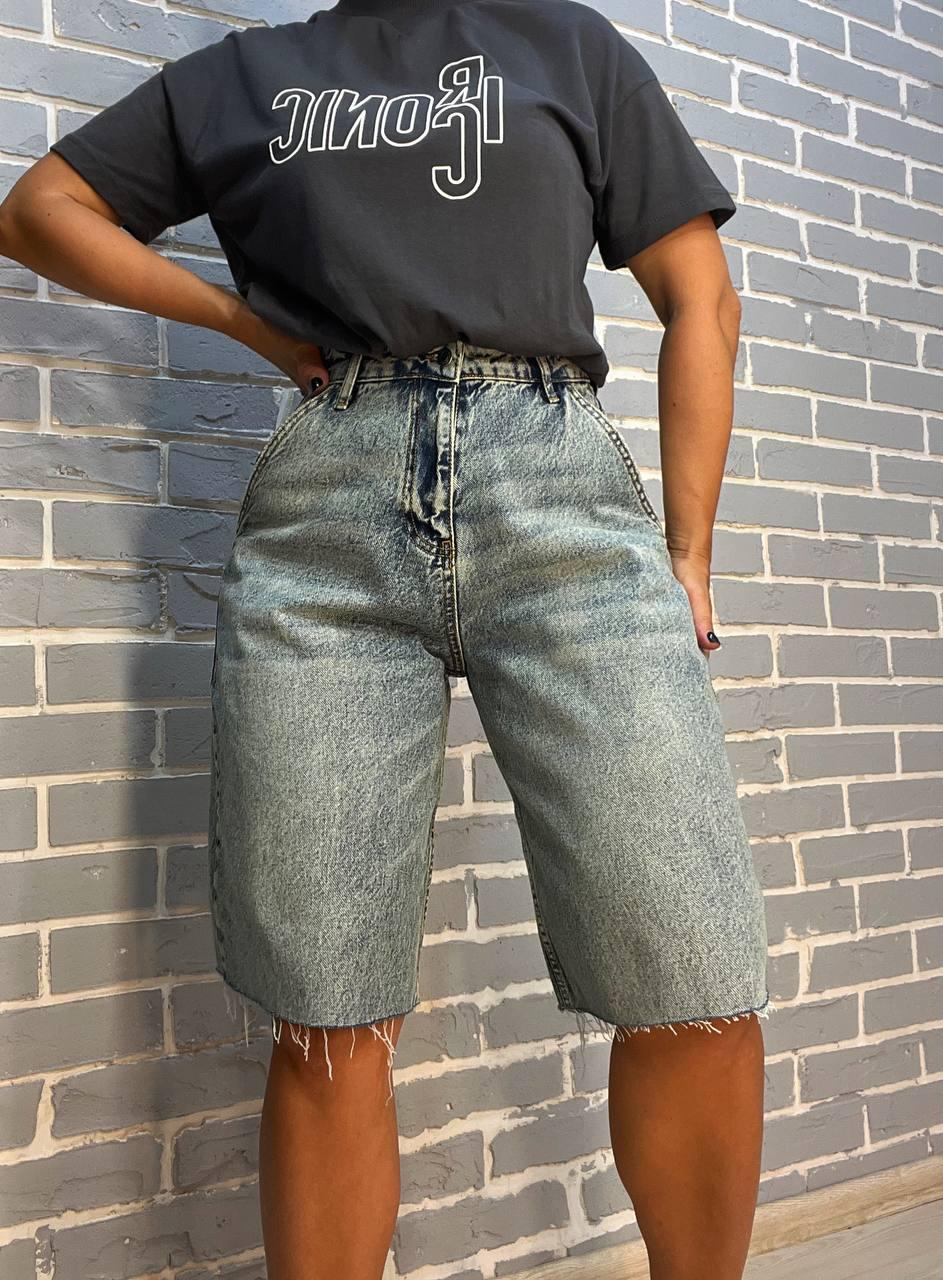 Шорты женские джинсовые SL Denim 1001 бермуды SKATER косые карманы обрезанные р. 38 Голубой (2481) - фото 2