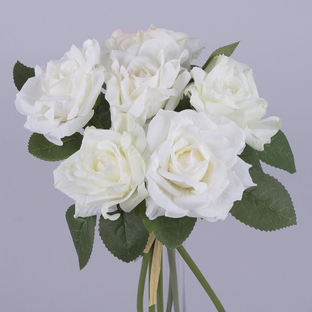 Искусственные цветы Букет розы остролистые на 6 цветков Белый (2992-1)