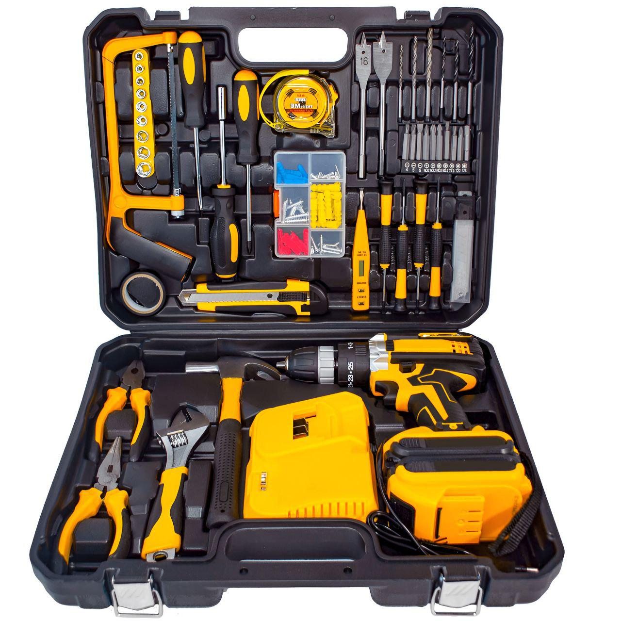 Шуруповерт аккумуляторный ударный 12347/МК 24V 5Ah с набором инструментов в чемодане Желтый (33005629)