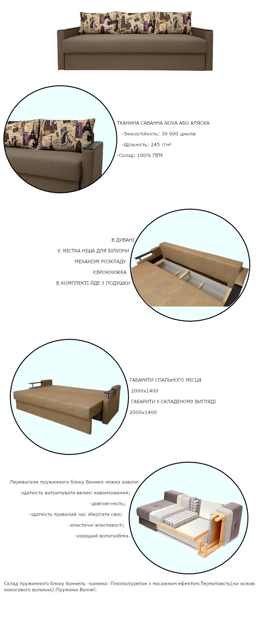Диван прямой Тропикана еврокнижка с подушками Бежевый (1950950370) - фото 5 Диван прямой Тропикана еврокнижка с подушками Бежевый (1950950370) - фото 5
