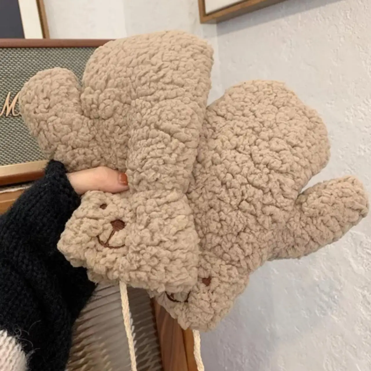 Рукавички меховые Тедди Темно-Бежевый (2525-2)