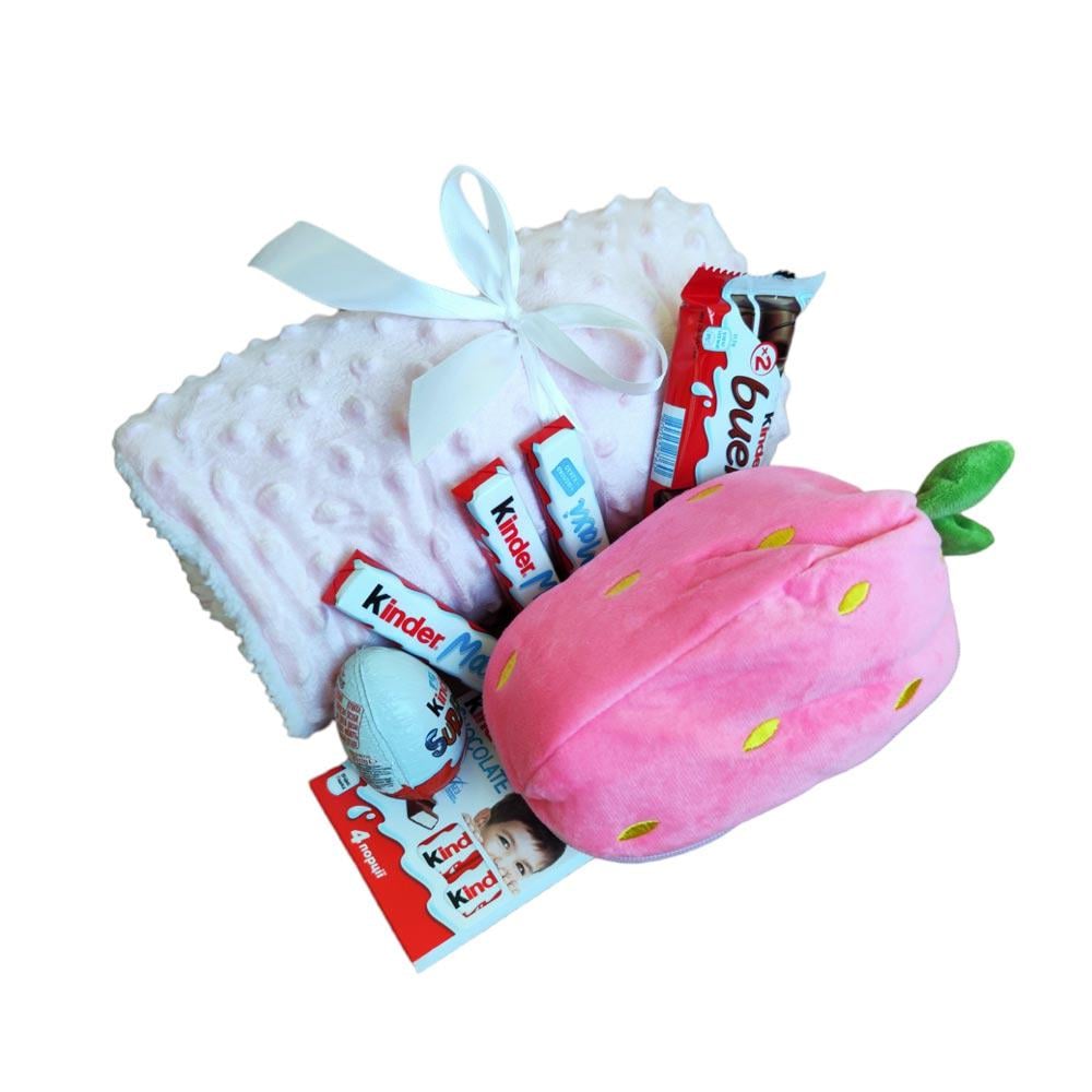 Подарочный набор детский с мягкой игрушкой кролик-клубничка и пледом (GB-0011) - фото 4