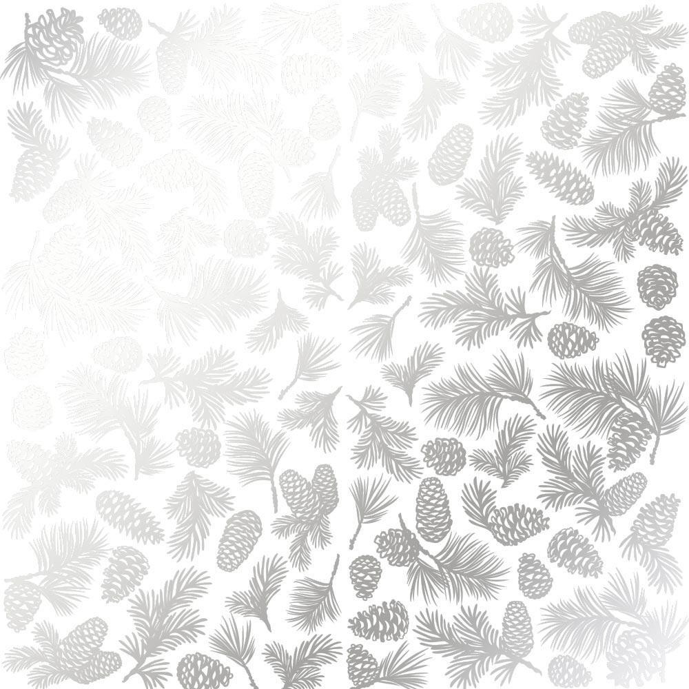 Лист паперу односторонній Silver Pine cones із срібним тисненням 30,5х30,5 см White