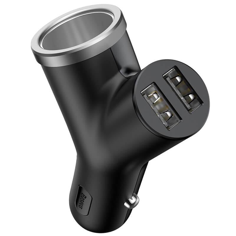 Зарядное устройство автомобильное BASEUS Y type dual USB+cigarette lighter extended car charger 3.1 A Black (CCALL-YX01) - фото 3