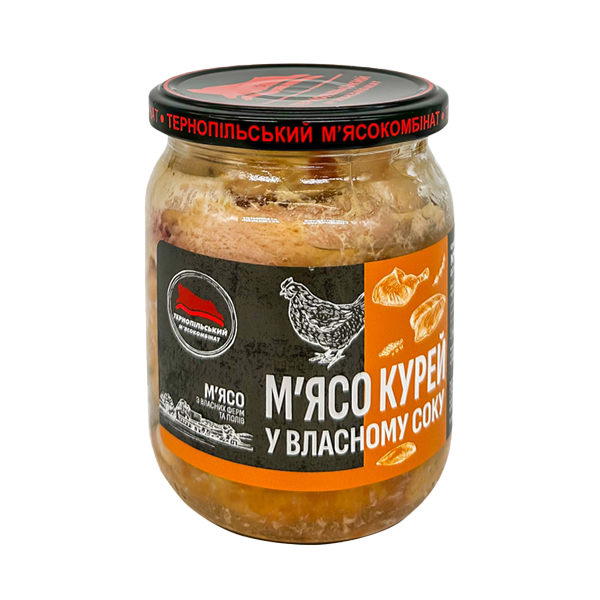 М'ясні консерви Тернопільський м'ясокомбінат "М'ясо курей у власному соку" 500 г (23573812)