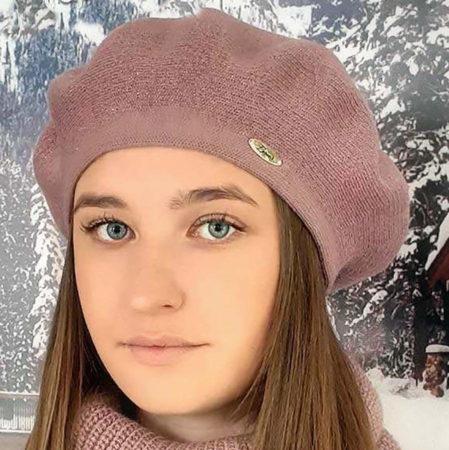 Берет женский Lirus Гамма из шерсти двойной с люрексовой нитью Светло-пудровый