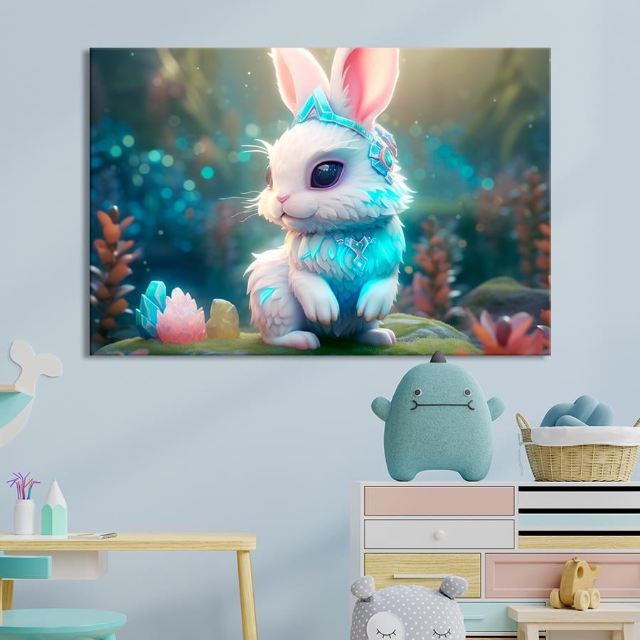 Картина в детскую комнату Сказочный белый кролик 51x34 см (A1424-1)