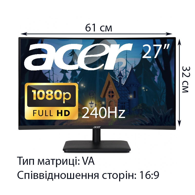 Монитор безрамочный изогнутый Acer ED270Xbiipx VA 1920x1080 Full HD 27" (tf6897) - фото 2 Монитор безрамочный изогнутый Acer ED270Xbiipx VA 1920x1080 Full HD 27" (tf6897) - фото 2