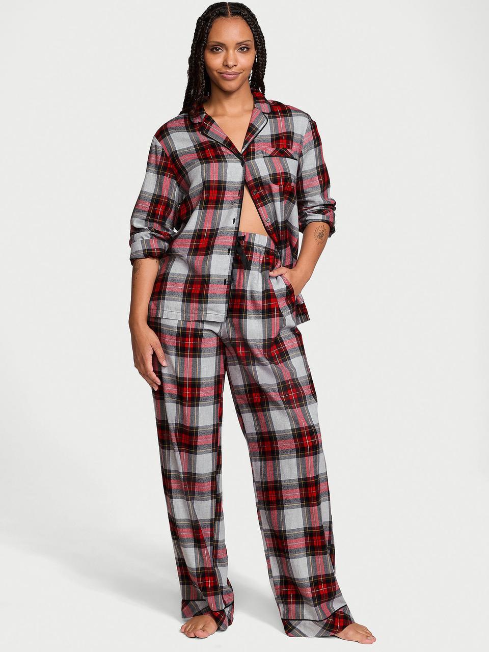 Пижама женская Victoria's Secret Flannel Pajama XS Серый/Красный (3226437712070)