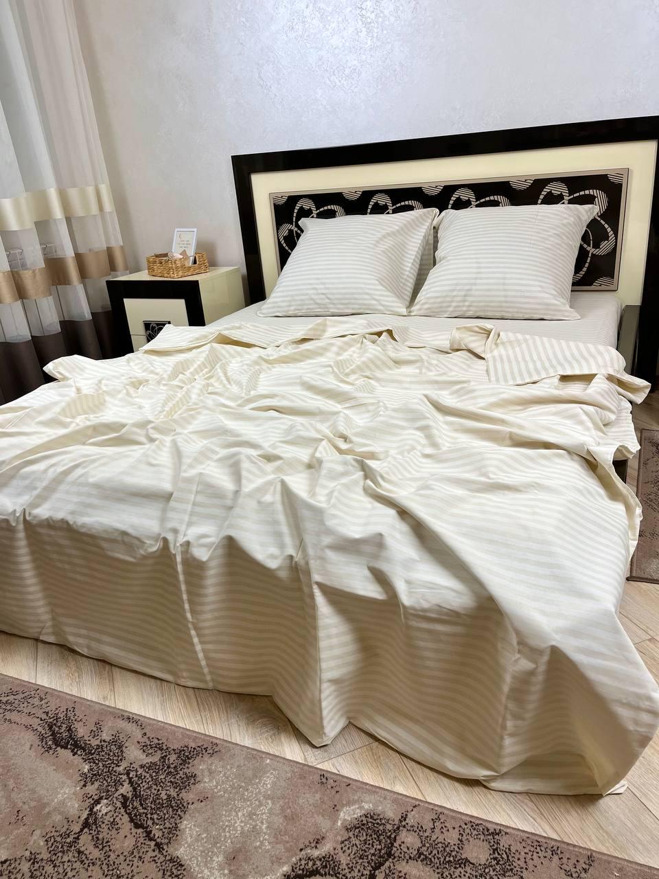 Комплект постільної білизни Смужка бавовняна євро 200х220/70х70 см Пудровий (12656895)