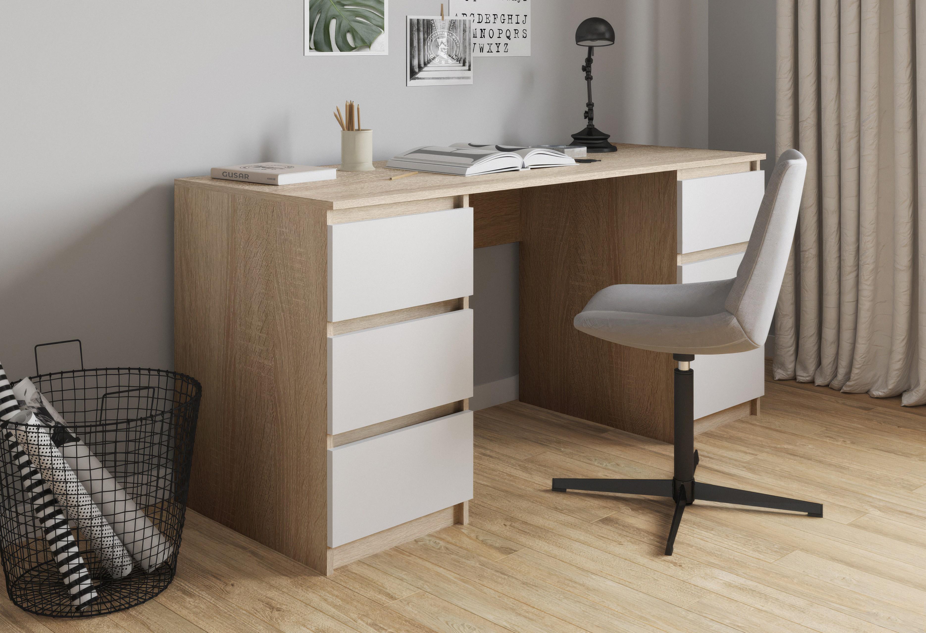 Письменный стол на 6 ящиков без ручек FT-228 1580х600х758 мм Дуб Сонома/Белый