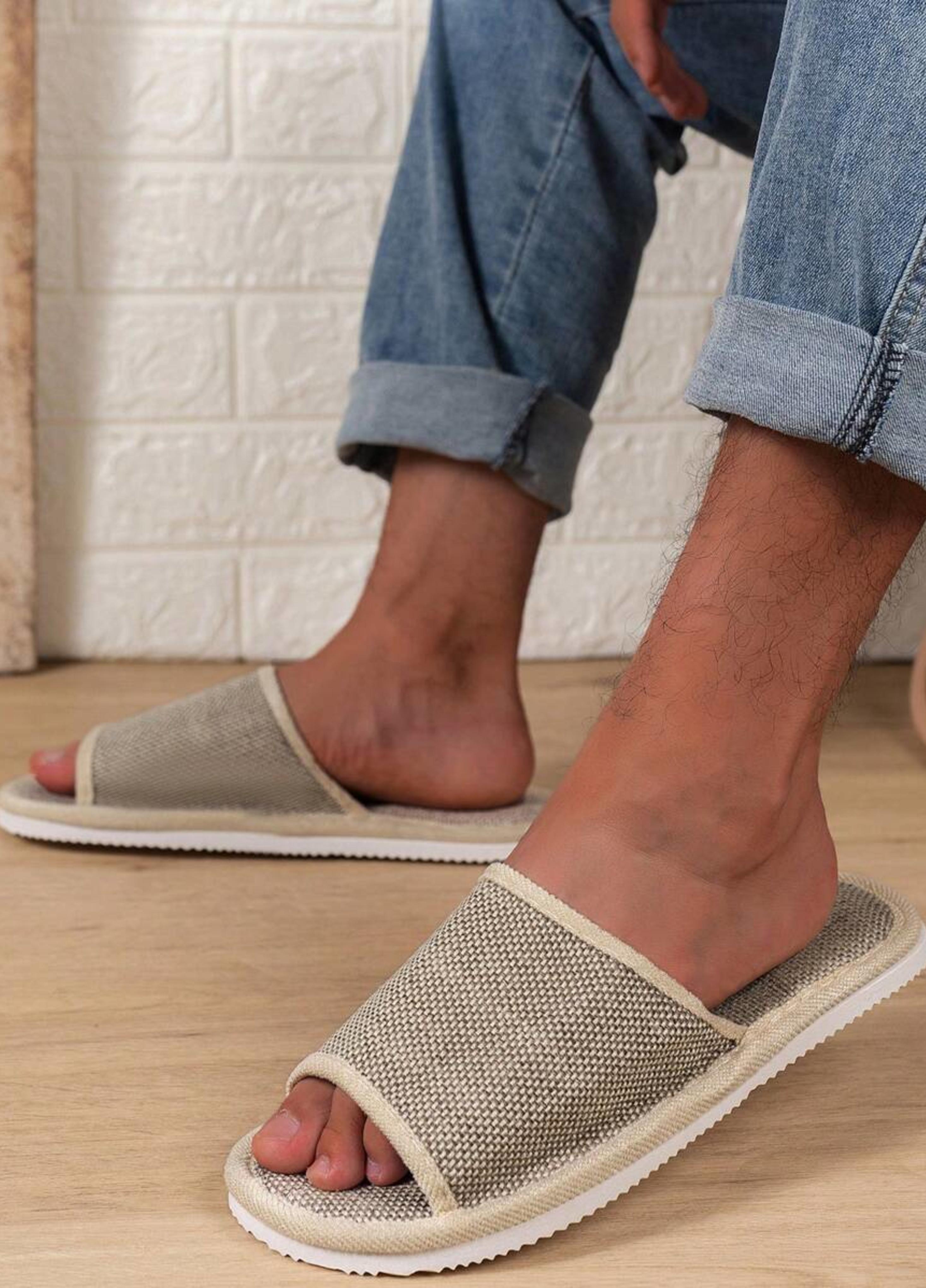 Домашні лляні капці з відкритим носком р. 36/37 24,5 см Бежевий - фото 4 Домашні лляні капці з відкритим носком р. 36/37 24,5 см Бежевий - фото 4