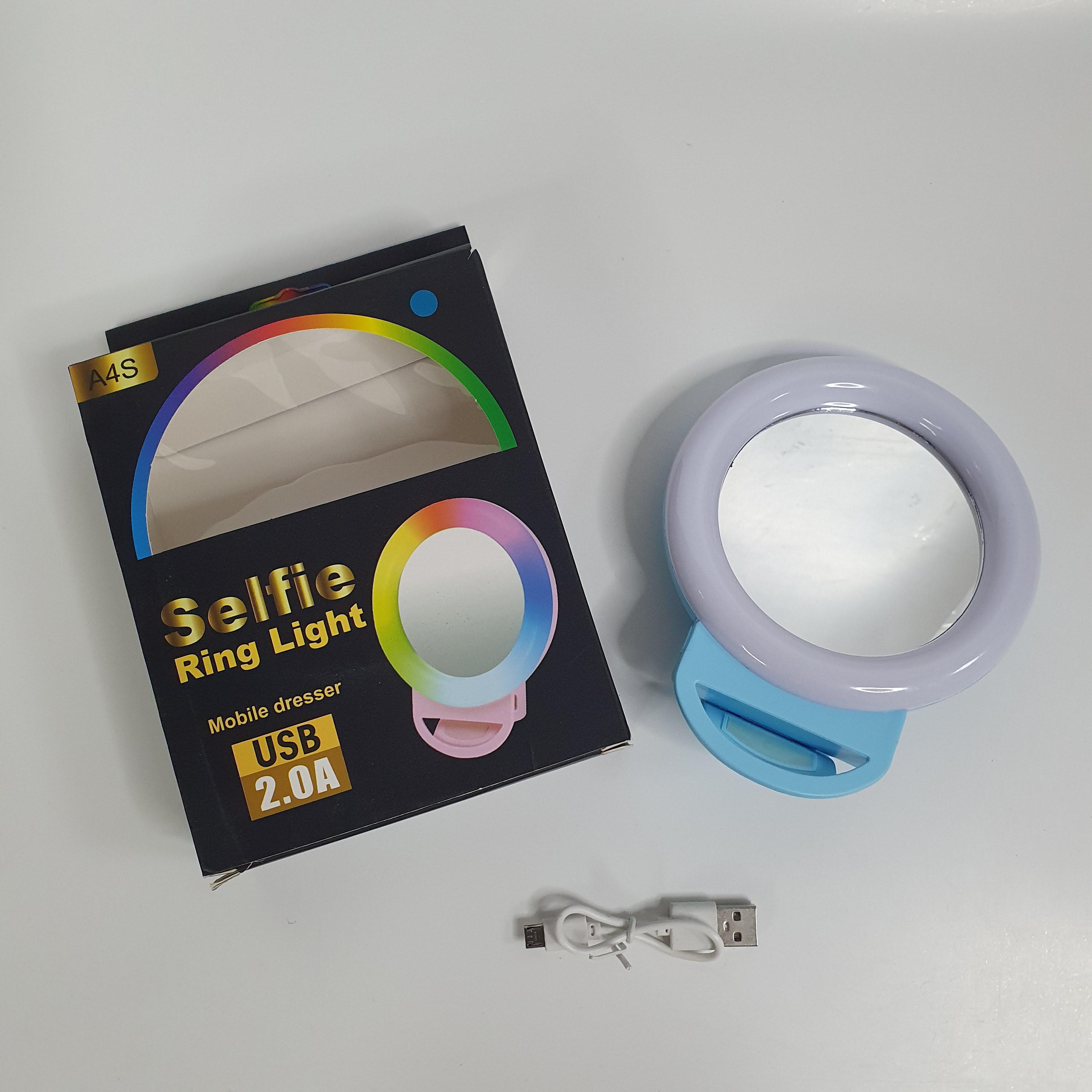 Лампа селфи кольцевая прищепка LED с зеркалом для телефона и планшета RPG 11 см (Selfie Ring Light-A4S-Blue)