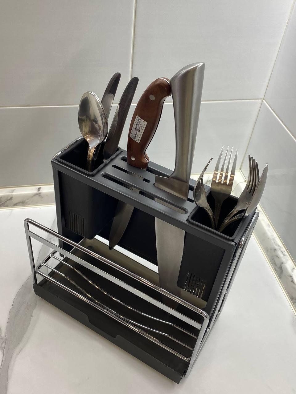 Підставка для кухонного приладдя столових приборів ножів металева Графіт - фото 6 Підставка для кухонного приладдя столових приборів ножів металева Графіт - фото 6