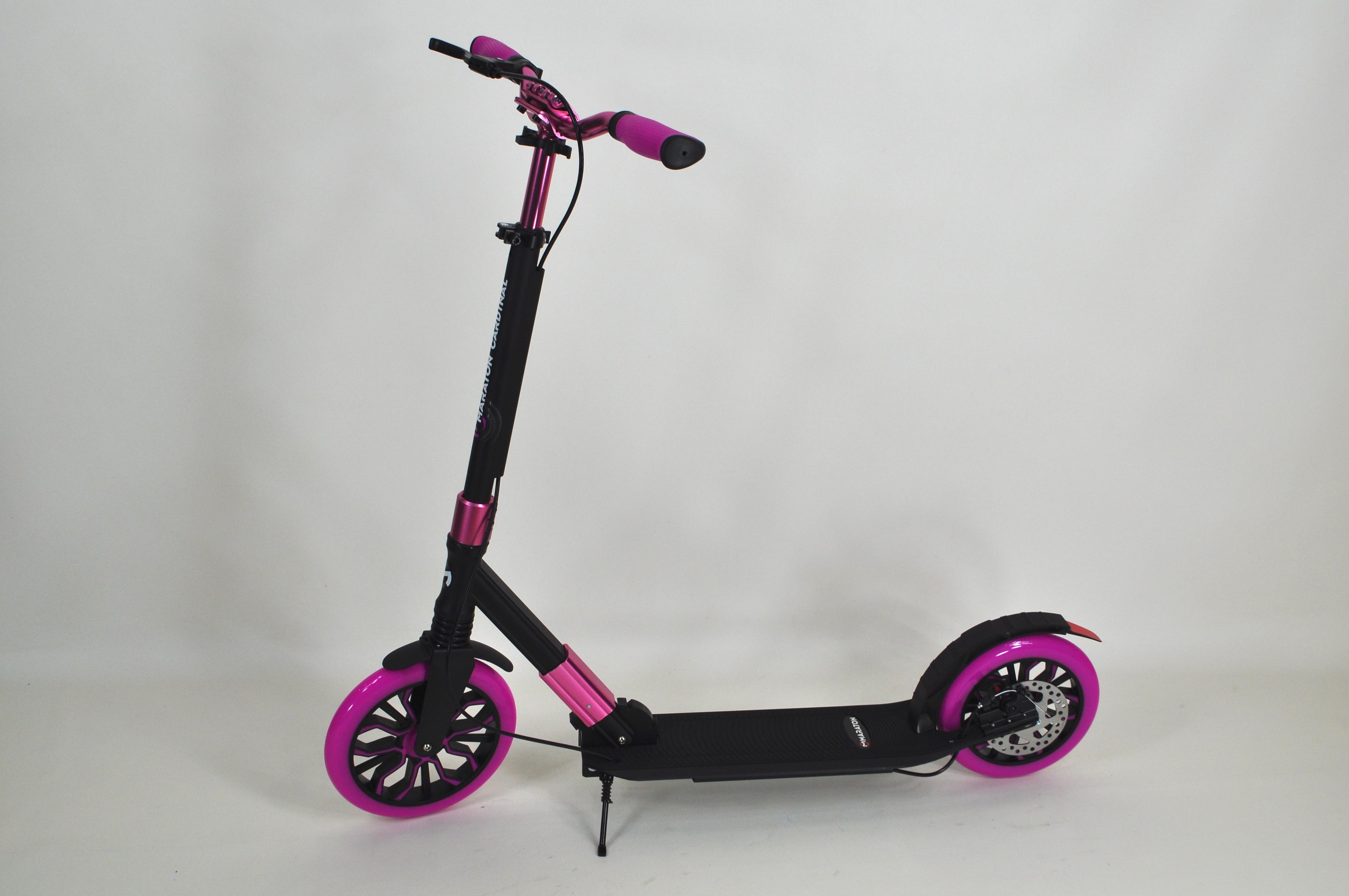 Самокат двухколесный Maraton Cardinal с дисковым тормозом и подногой Черный с розовым - фото 13