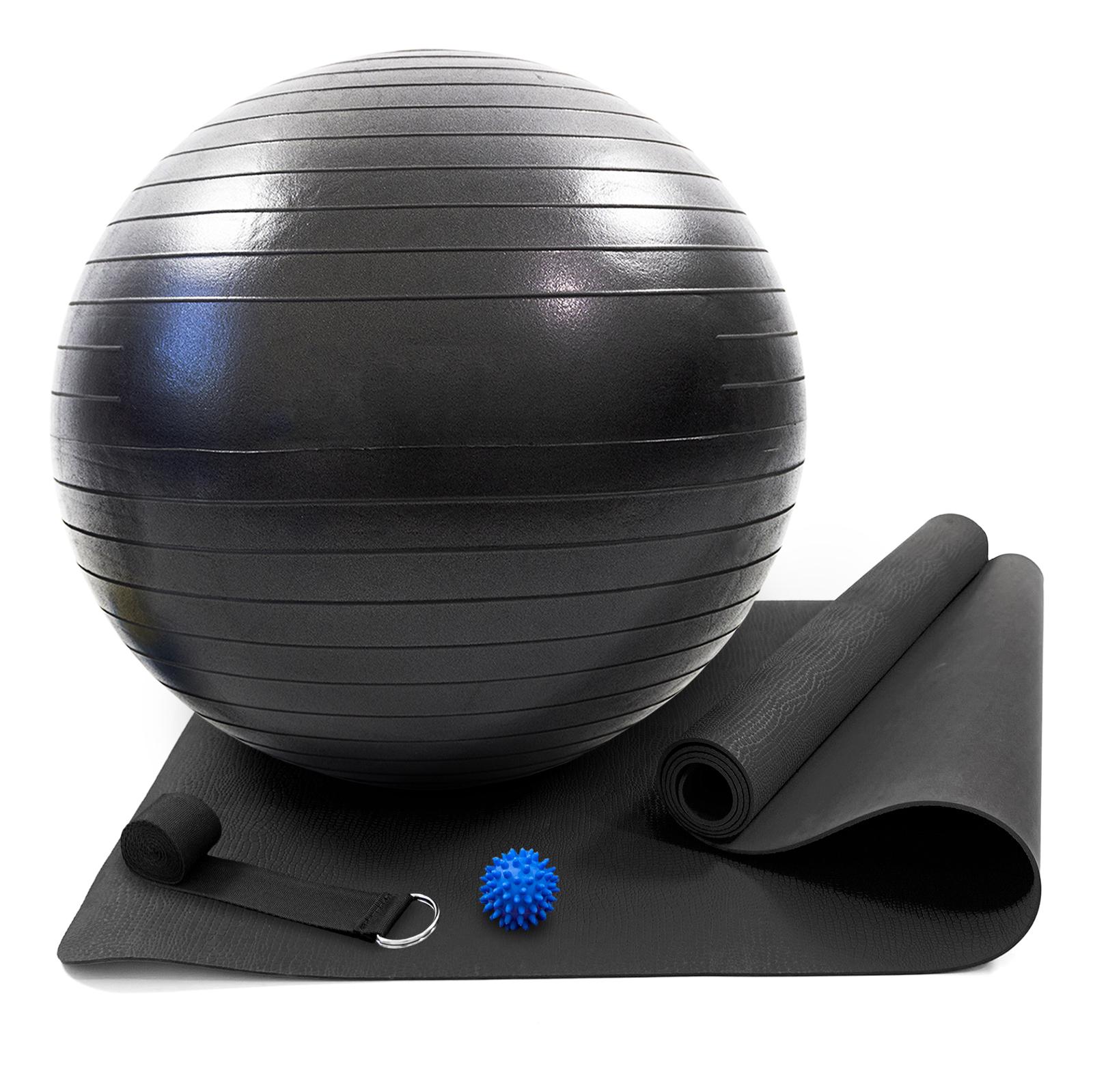 Коврик для йоги и фитнеса OSPORT Set 100 с карематом/фитболом 75 см/массажным мячиком и ремнем для йоги Черно-черный (n-0130) - фото 1
