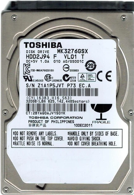 Жесткий диск HDD 2,5" 320Gb TOSHIBA MK3276GSX Sata II 8MB 5400RPM