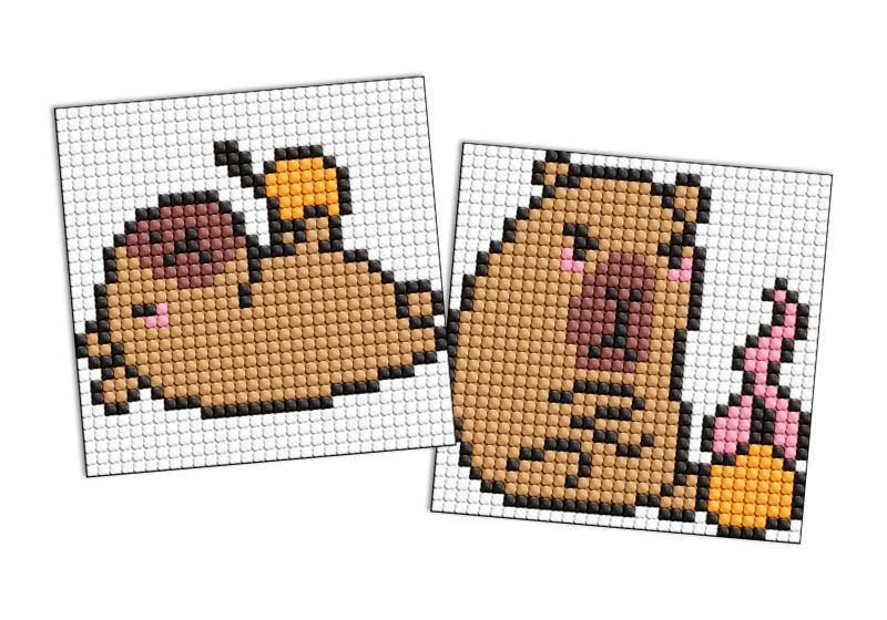 Алмазная мозаика на магните Ideyka Капибара: апельсин из 2 сюжетов 9х9 см (Id-AMG1169)