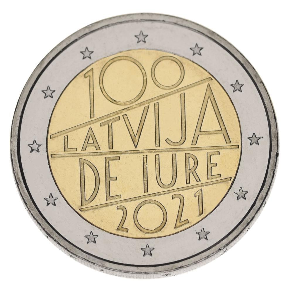 Коллекционная монета Латвия 2 евро 2021 Биметалл UNC 100-летие признания Латвии де-юре Коллекционная монета Латвия 2 евро 2021 Биметалл UNC 100-летие признания Латвии де-юре