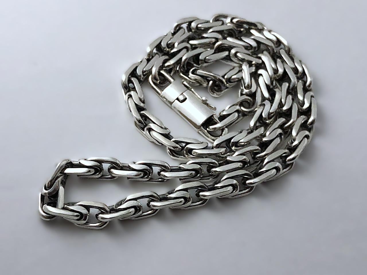 Цепочка серебряная мужская Казацкий бит с замком коробка 65 см