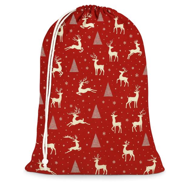 Рождественский мешок Елени с елками для подарков с завязками 60x90 см 81 л Красный