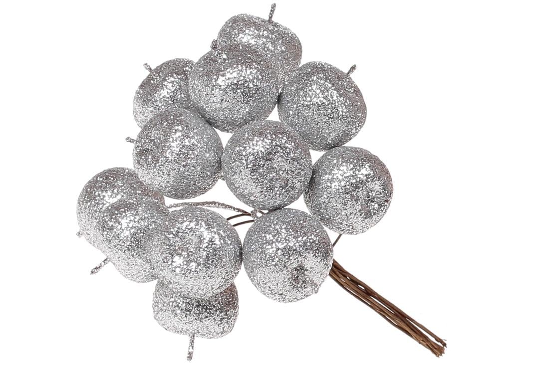 Декоративний букетик яблук Bonadi 12 шт. 11 см Срібний (839-215)