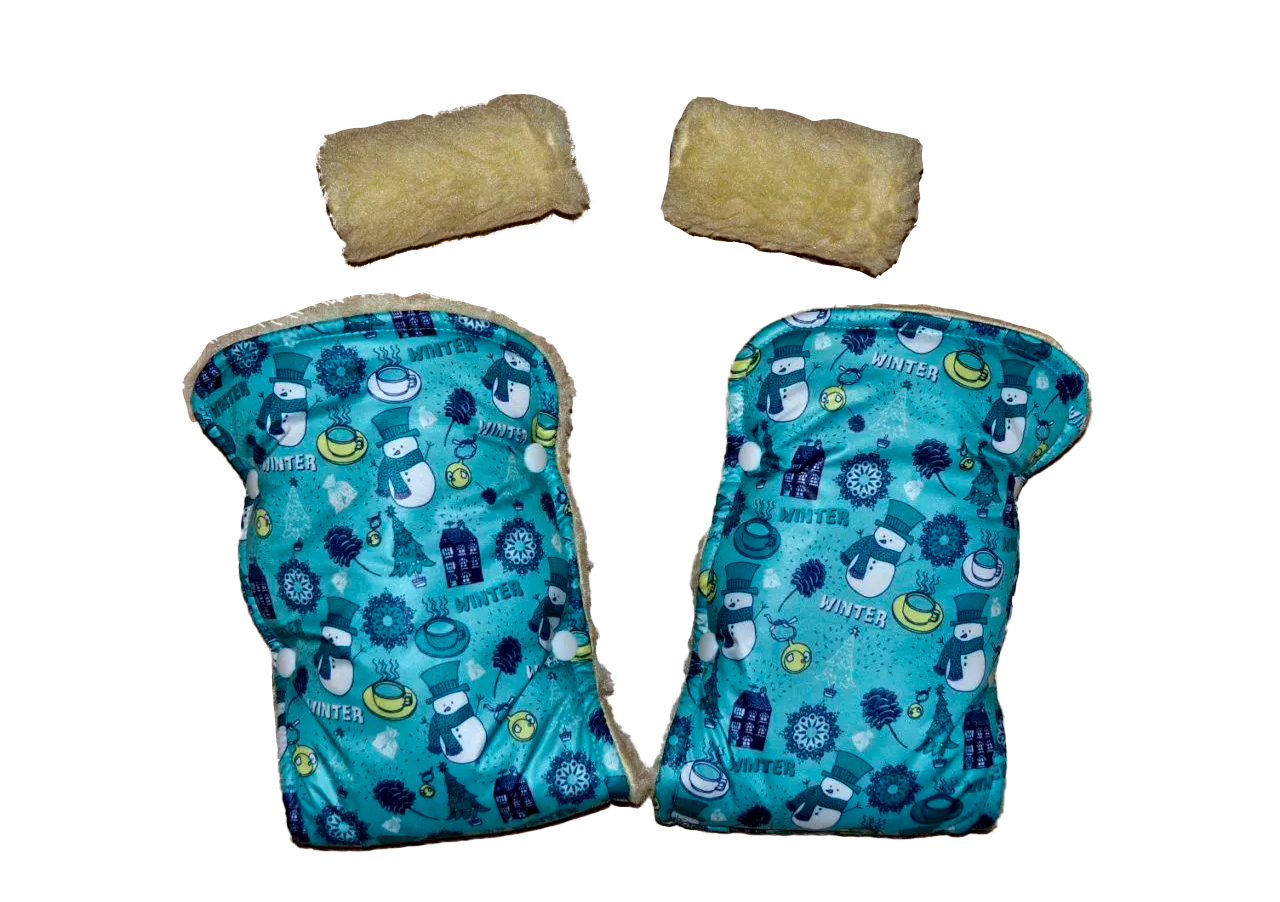 Муфта и перчатки для коляски/санок меховые Снеговичок Светло-зеленый (63-75-43)