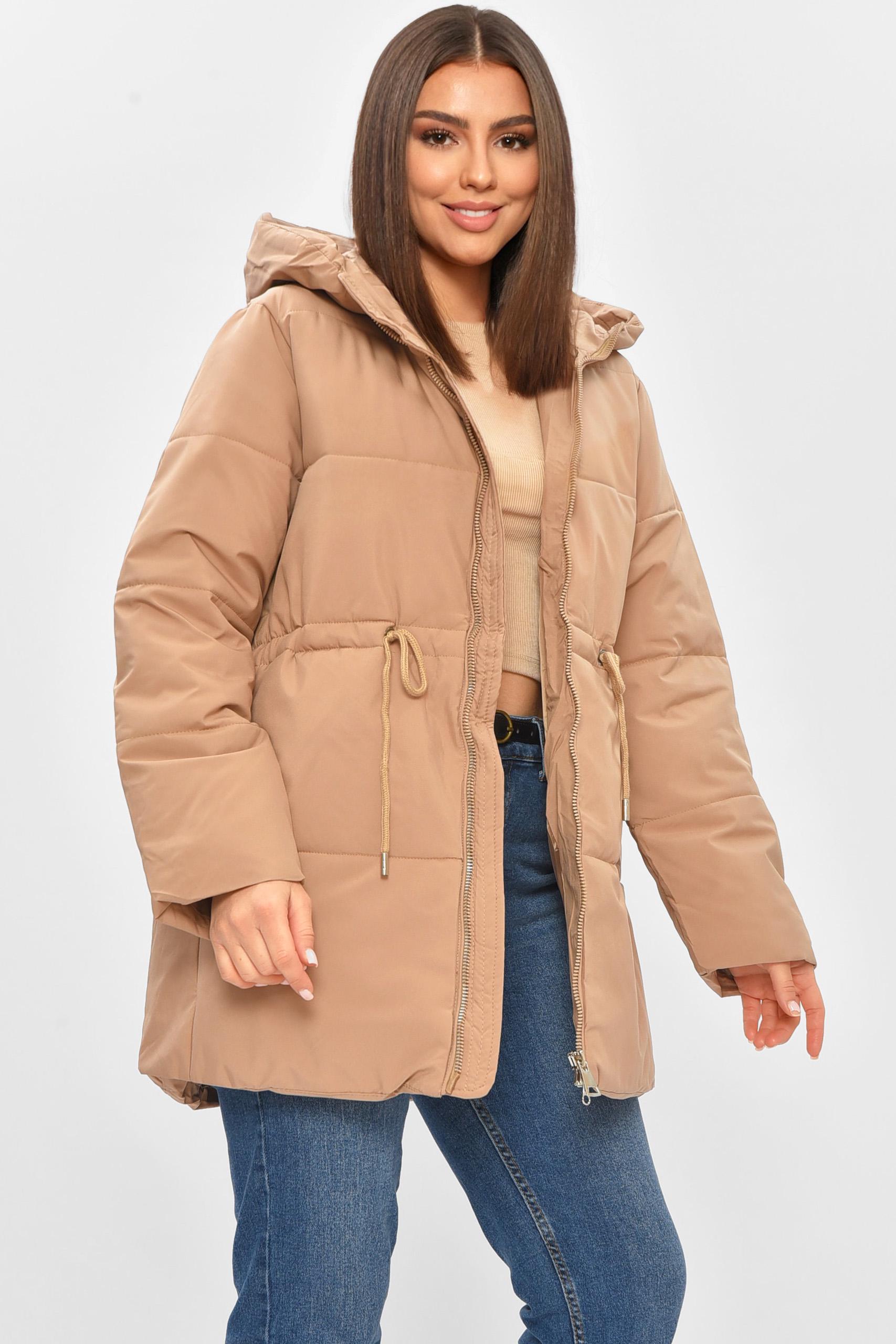 Куртка женская демисезонная однотонная р. 60/8XL Бежевый (206127)