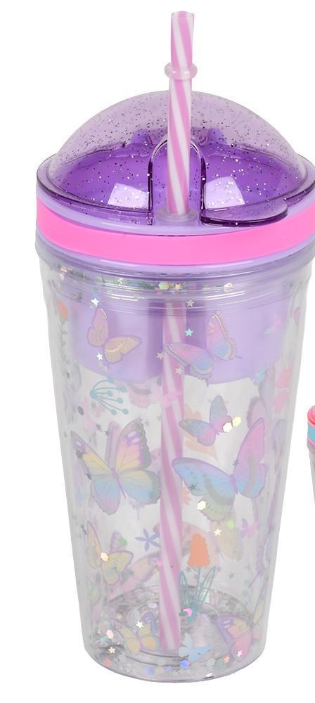 Стакан с крышкой и трубочкой Butterflies 450 мл (R38075)