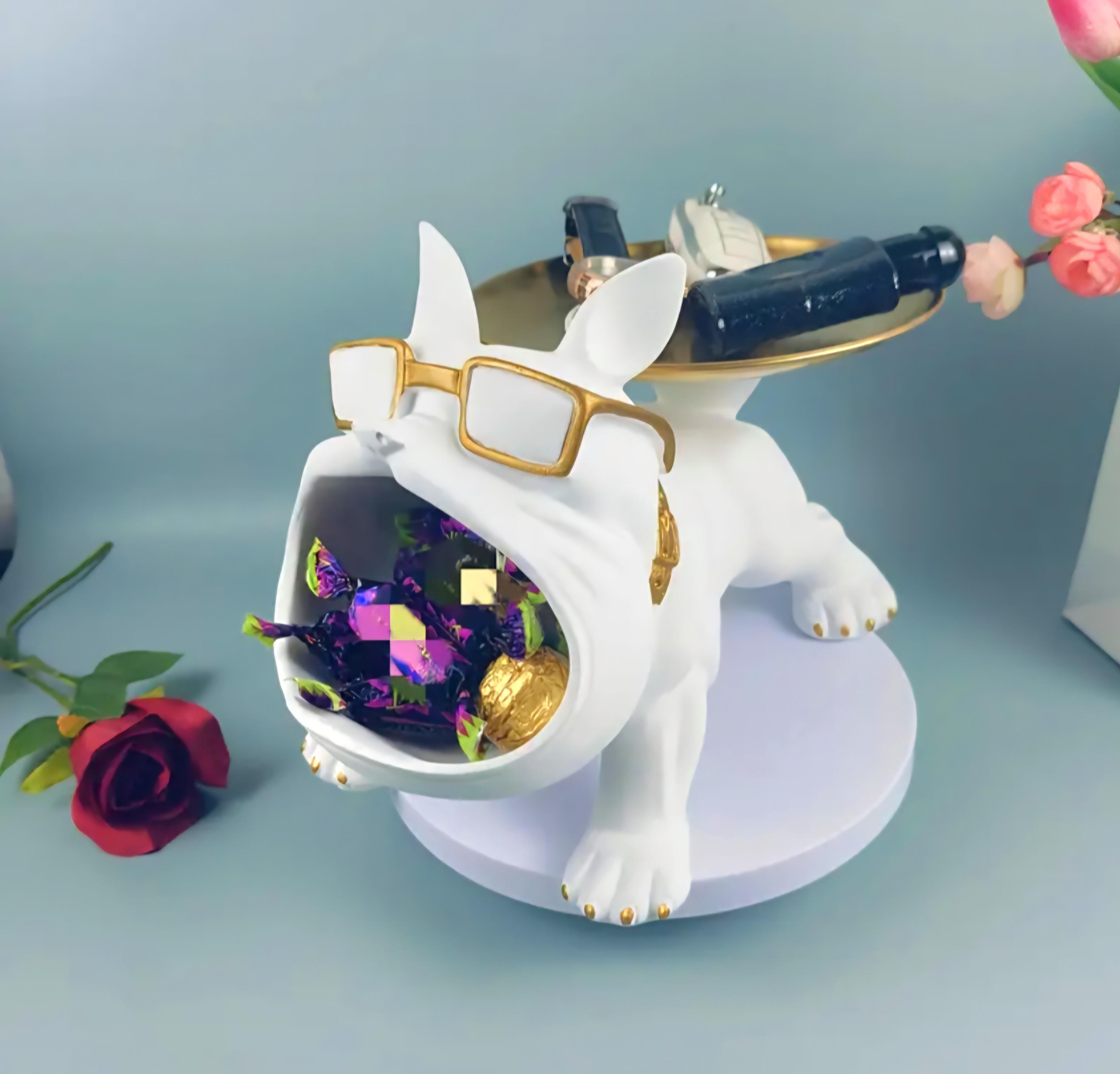 Статуетка ключниця-цукерниця Бульдог 22 см Білий