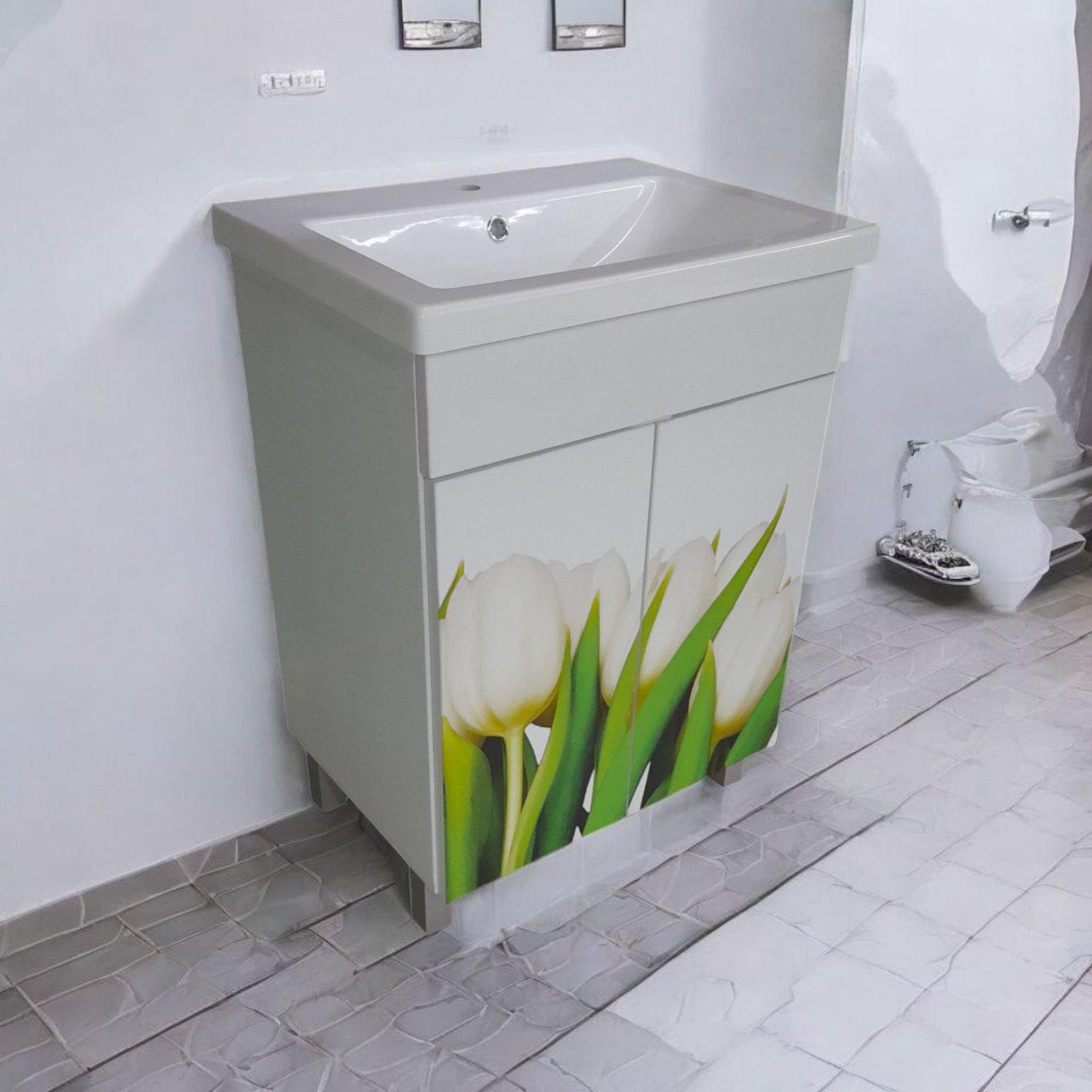 Тумба с умывальником для ванной комнаты Mikola-M Тюльпаны пластиковая 55 см (2356) - фото 10