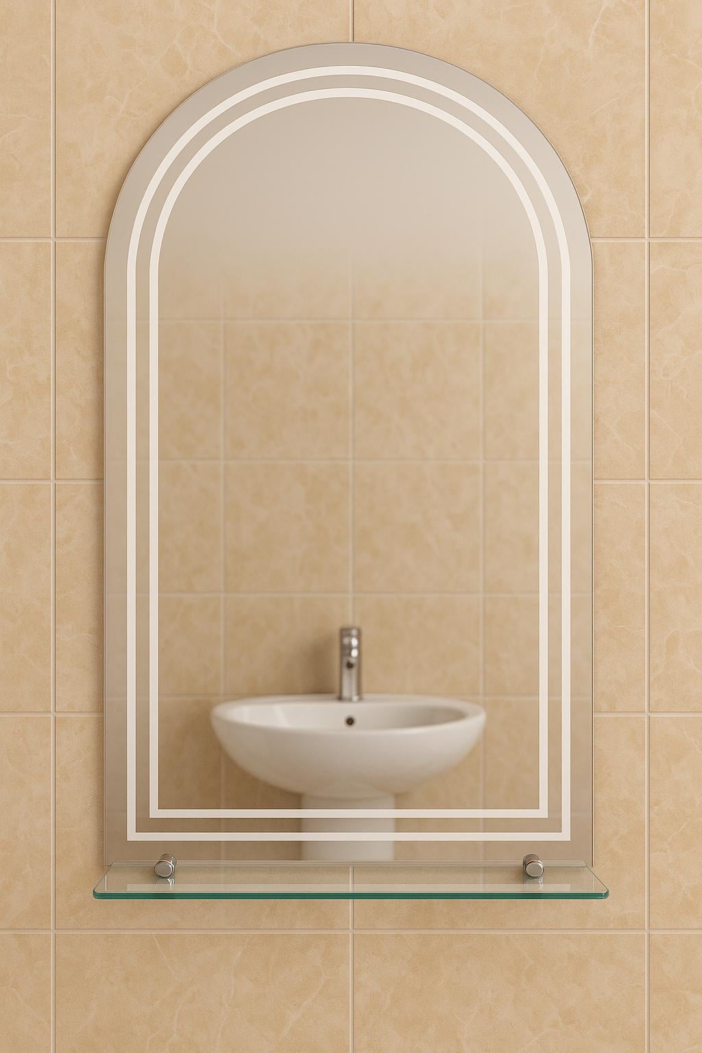 Зеркало арка MPS-72 120x70 см с пескоструйным рисунком и полкой Зеркало арка MPS-72 120x70 см с пескоструйным рисунком и полкой