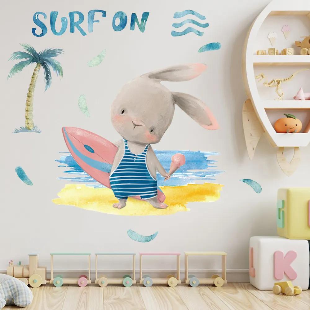 Наклейка вінілова Зайчик серфінгіст в дитячу кімнату на стіну для дівчаток і хлопчиків 30х60 см - фото 4 Наклейка вінілова Зайчик серфінгіст в дитячу кімнату на стіну для дівчаток і хлопчиків 30х60 см - фото 4