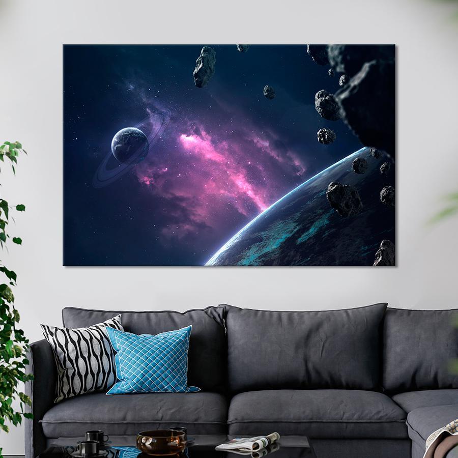 Картина на холсте Планеты и космическая туманность 80x54 см (V204-1_L)