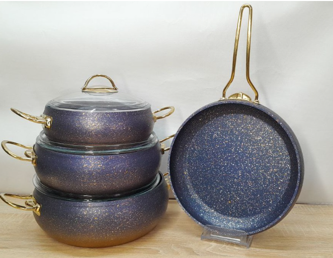 Набір посуду зі сковородою OMS з антипригарним покриттям 7 предметів (3023-blue)