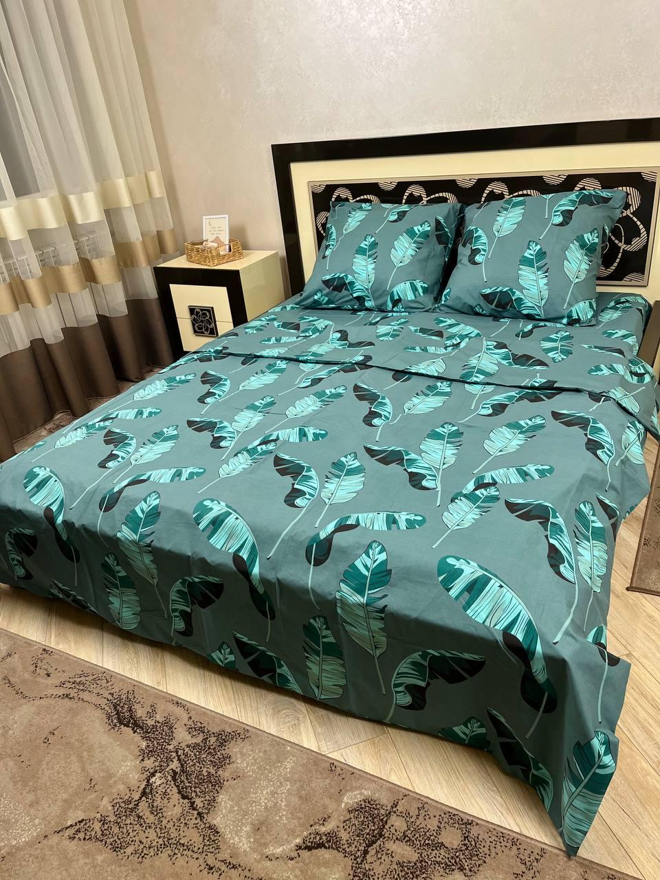 Комплект постельного белья Растения Айлант простынь на резинке евро 180x200х20/70х70 см Зеленый (14521958)