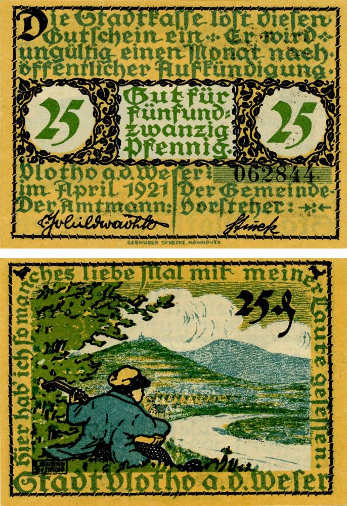 Коллекционная банкнота Германия Нотгельд 25 пфеннигов 1921 F-VF Ганновер (Б16153)