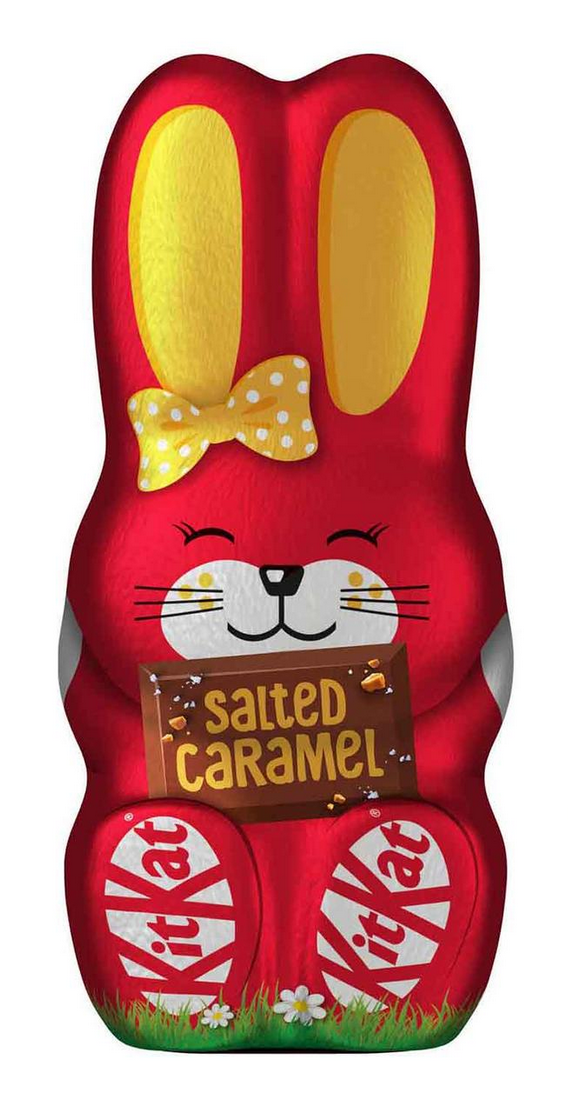 Шоколадный заяц Kitkat salted Caramel с пшеничными крипсами и соленой карамелью для девочки 85 г