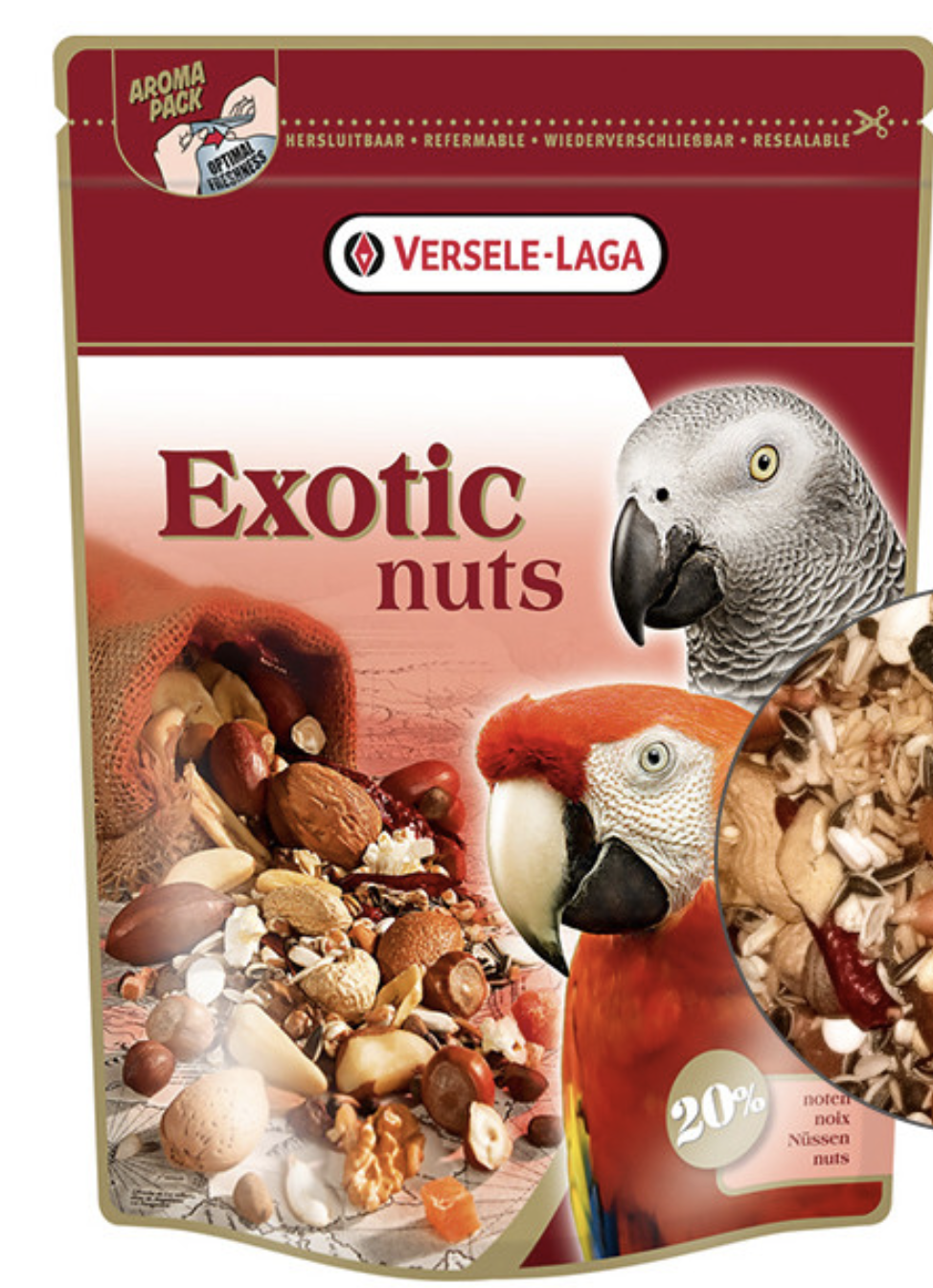 Суміш зернова з цілісним горіхом корм для великих папуг Versele-Laga Prestige Premium Parrots Exotic Nuts Mix 750 г (217825)