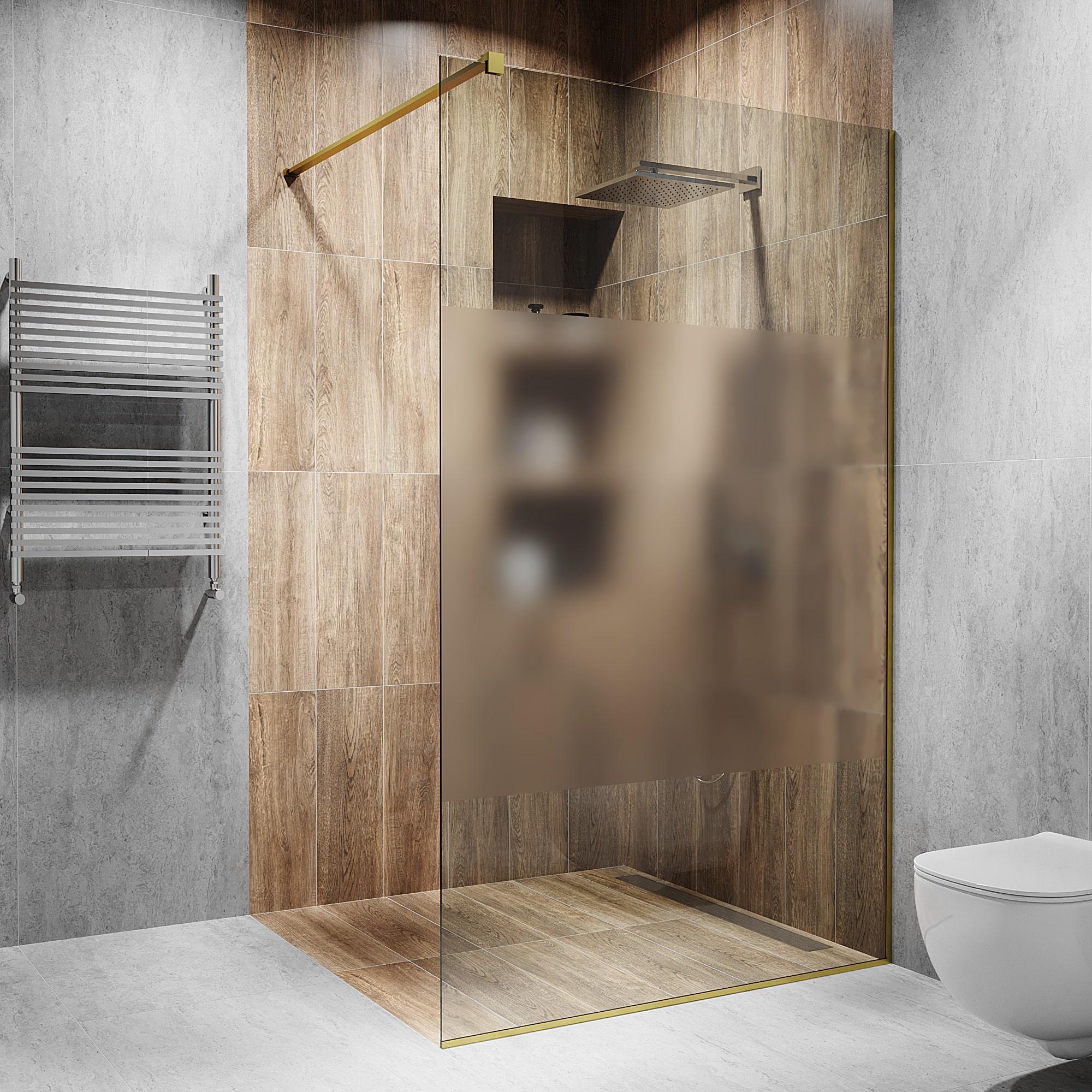 Перегородка скляна душова 2000х800 мм скло прозоре з фурнітурою золотою полірованою