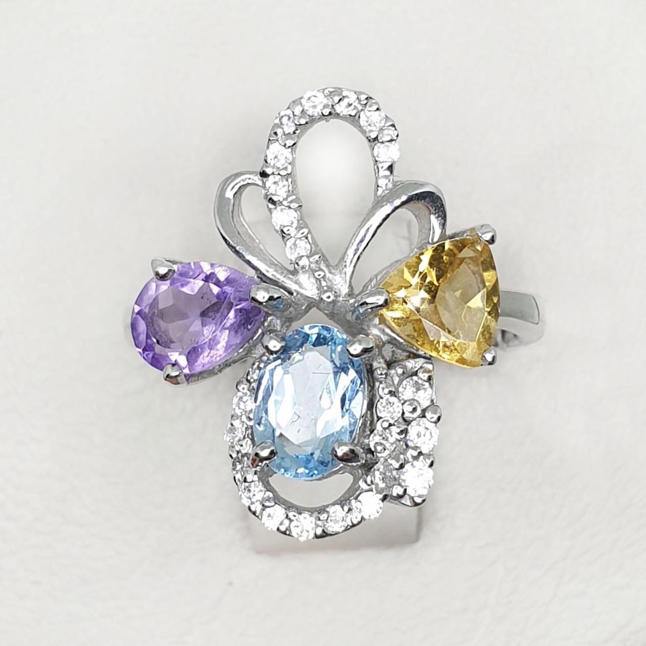 Кольцо серебряное с топазом/аметистом/цитрином р. 18,5 4,48 г (1407652178)