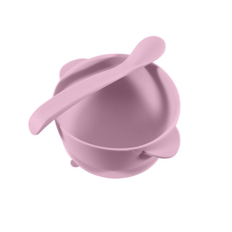 Силиконовая тарелка CUMEENSS AI-114 Pink на присоске с ложкой для детей детская посуда