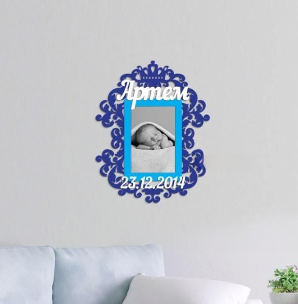 Панно деревянное на стену для спальни детской для семьи Decart Рамка Первые Шаги 26х33 см рамка 10х15 см