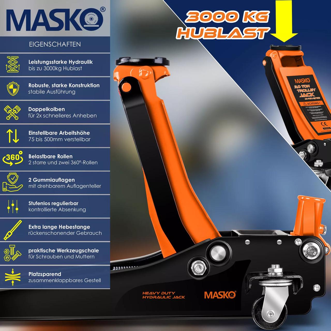 Домкрат гидравлический автомобильный MASKO с маневровым домкратом 3 т Оранжевый - фото 2