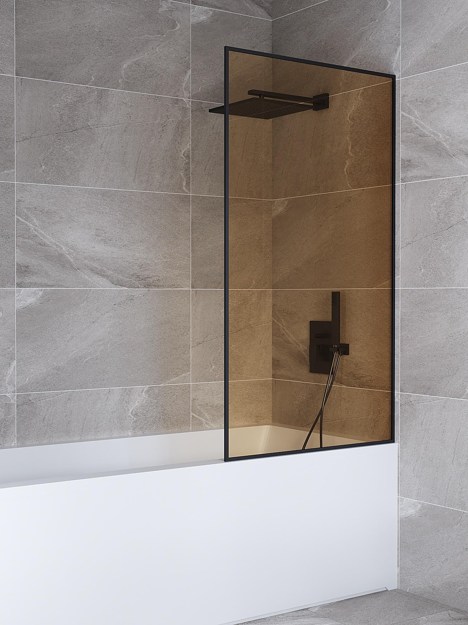 Шторка для ванной Amanda 500х1400 мм в черном профиле без верхнего держателя штанги стекло Коричневый