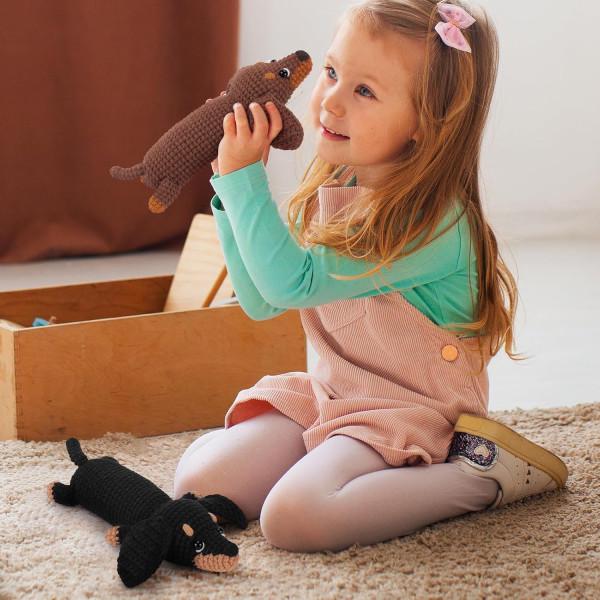 Набор для вязания крючком Такса с пряжей и крючками 22 см Черная - фото 2 Набор для вязания крючком Такса с пряжей и крючками 22 см Черная - фото 2