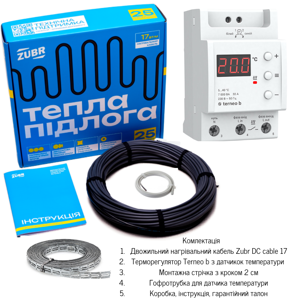Кабель нагрівальний Zubr DC Cable 5,2-6,5 кв. м з терморегулятором TerNeo b та монтажною стрічкою (Zubr cable b 890) - фото 2 Кабель нагрівальний Zubr DC Cable 5,2-6,5 кв. м з терморегулятором TerNeo b та монтажною стрічкою (Zubr cable b 890) - фото 2